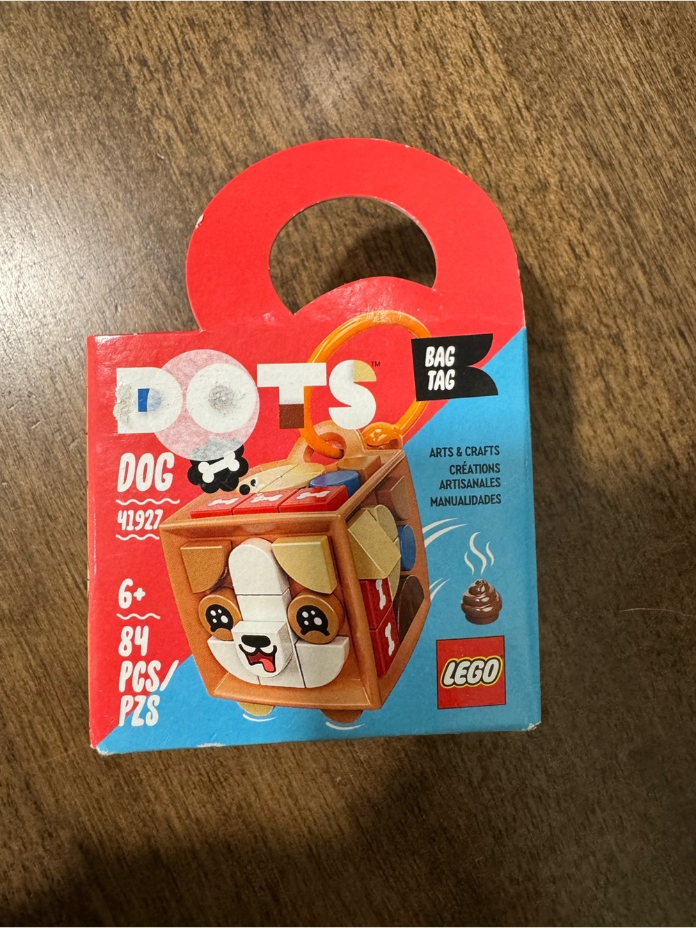 Lego Red Bag Tag with Playful Dog Motif
